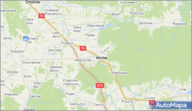 mapa Mniów, Mniów na mapie Targeo