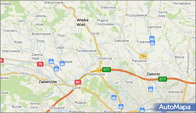 mapa Modlnica, Modlnica na mapie Targeo