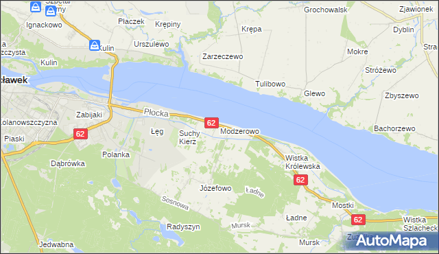 mapa Modzerowo gmina Włocławek, Modzerowo gmina Włocławek na mapie Targeo