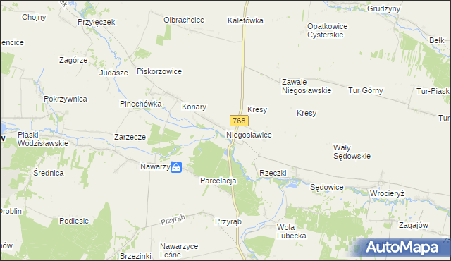 mapa Niegosławice gmina Wodzisław, Niegosławice gmina Wodzisław na mapie Targeo