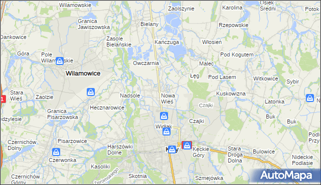 mapa Nowa Wieś gmina Kęty, Nowa Wieś gmina Kęty na mapie Targeo