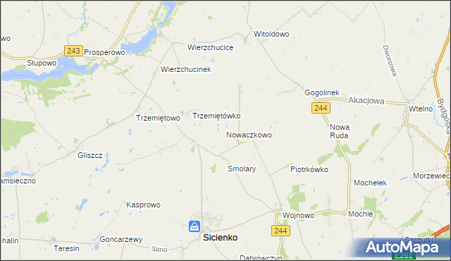 mapa Nowaczkowo, Nowaczkowo na mapie Targeo