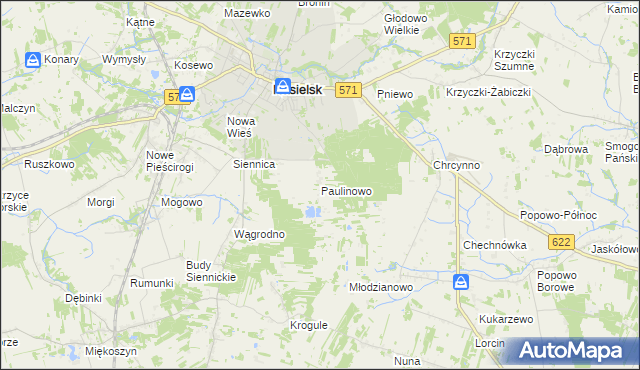 mapa Paulinowo, Paulinowo na mapie Targeo