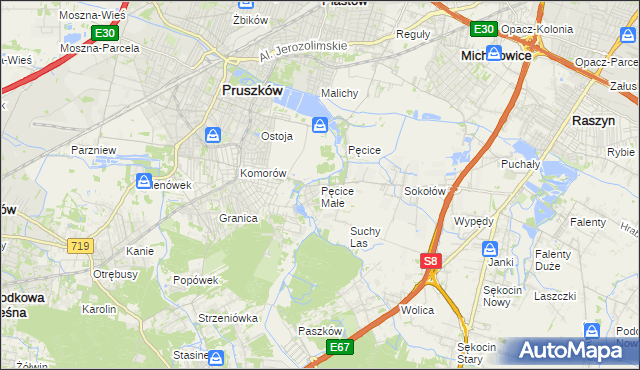 mapa Pęcice Małe, Pęcice Małe na mapie Targeo