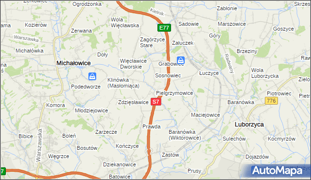 mapa Pielgrzymowice gmina Michałowice, Pielgrzymowice gmina Michałowice na mapie Targeo