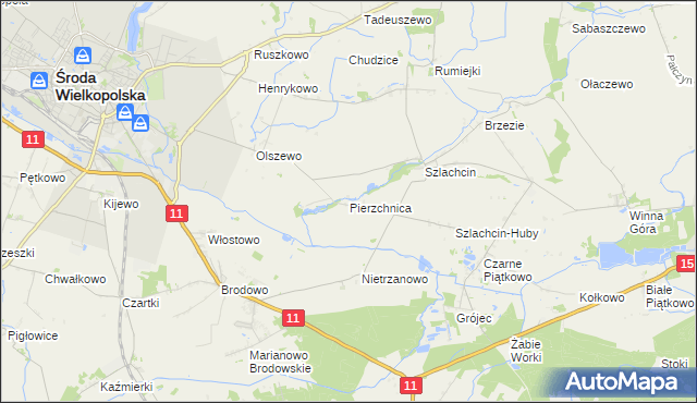 mapa Pierzchnica gmina Środa Wielkopolska, Pierzchnica gmina Środa Wielkopolska na mapie Targeo
