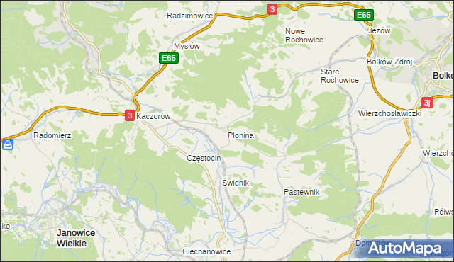 mapa Płonina gmina Bolków, Płonina gmina Bolków na mapie Targeo