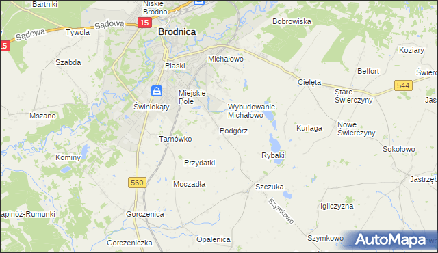 mapa Podgórz gmina Brodnica, Podgórz gmina Brodnica na mapie Targeo