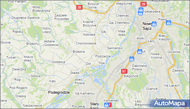 mapa Podrzecze gmina Podegrodzie, Podrzecze gmina Podegrodzie na mapie Targeo