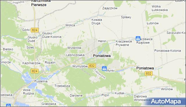 mapa Poniatowa powiat opolski, Poniatowa powiat opolski na mapie Targeo