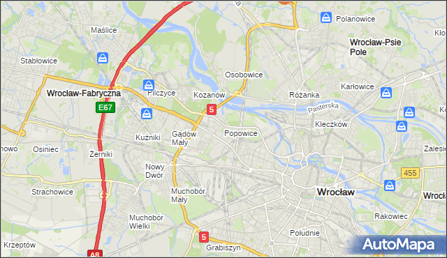 mapa Popowice gmina Wrocław, Popowice gmina Wrocław na mapie Targeo