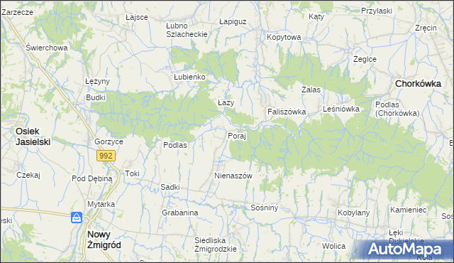 mapa Poraj gmina Chorkówka, Poraj gmina Chorkówka na mapie Targeo