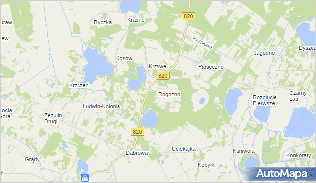 mapa Rogóźno gmina Ludwin, Rogóźno gmina Ludwin na mapie Targeo
