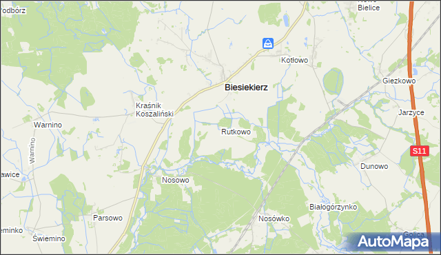 mapa Rutkowo gmina Biesiekierz, Rutkowo gmina Biesiekierz na mapie Targeo