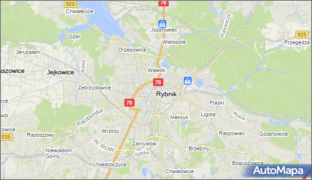 mapa Rybnika, Rybnik na mapie Targeo