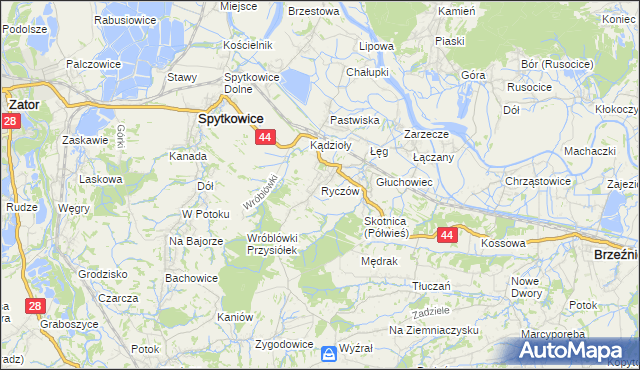 mapa Ryczów gmina Spytkowice, Ryczów gmina Spytkowice na mapie Targeo