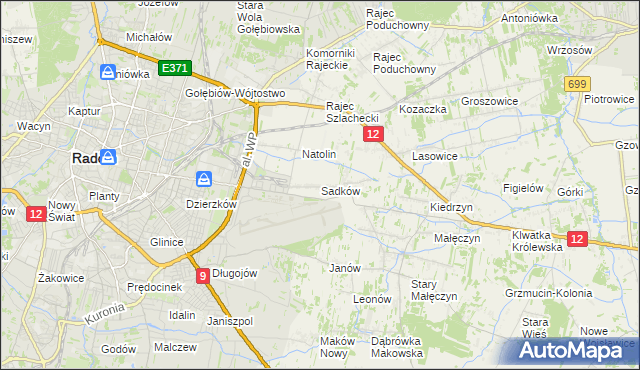 mapa Sadków gmina Jedlnia-Letnisko, Sadków gmina Jedlnia-Letnisko na mapie Targeo