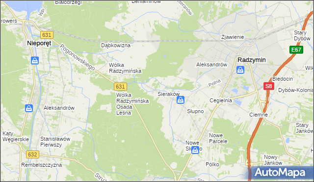 mapa Sieraków gmina Radzymin, Sieraków gmina Radzymin na mapie Targeo