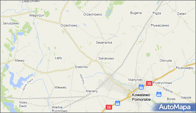 mapa Sierakowo gmina Kowalewo Pomorskie, Sierakowo gmina Kowalewo Pomorskie na mapie Targeo