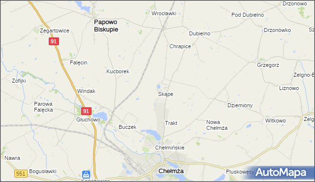 mapa Skąpe gmina Chełmża, Skąpe gmina Chełmża na mapie Targeo