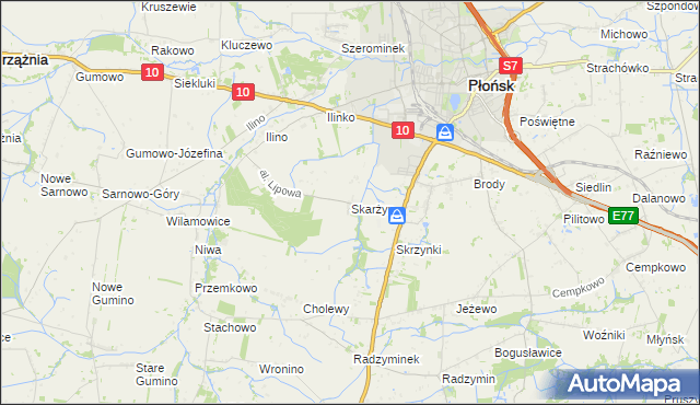 mapa Skarżyn gmina Płońsk, Skarżyn gmina Płońsk na mapie Targeo