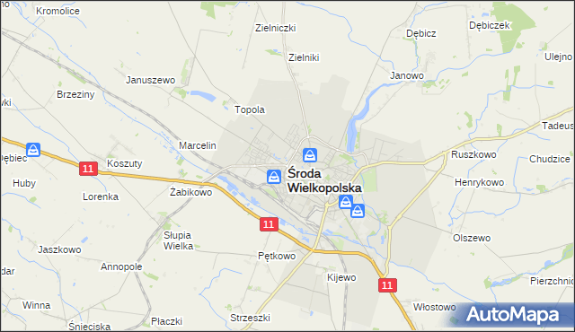mapa Środa Wielkopolska, Środa Wielkopolska na mapie Targeo