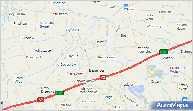 mapa Stanisławów gmina Baranów, Stanisławów gmina Baranów na mapie Targeo