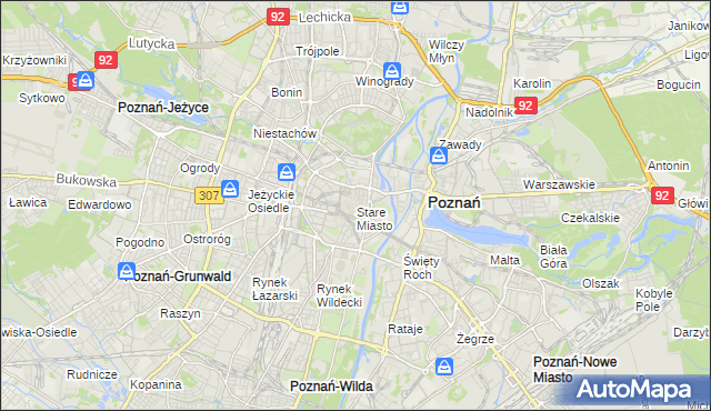 mapa Stare Miasto gmina Poznań, Stare Miasto gmina Poznań na mapie Targeo