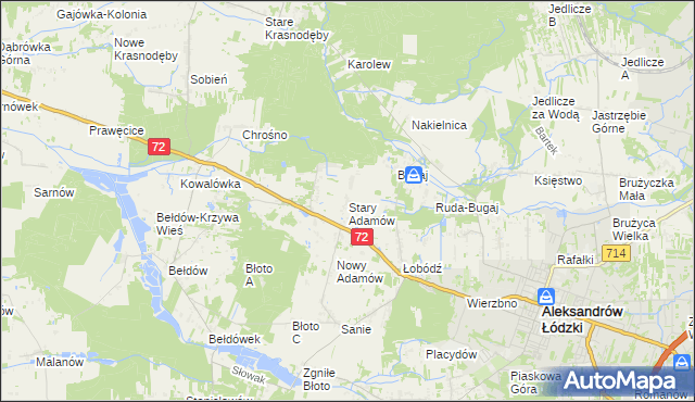 mapa Stary Adamów gmina Aleksandrów Łódzki, Stary Adamów gmina Aleksandrów Łódzki na mapie Targeo