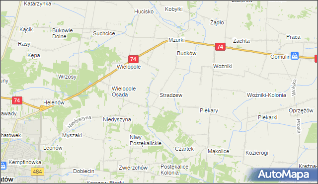 mapa Stradzew gmina Wola Krzysztoporska, Stradzew gmina Wola Krzysztoporska na mapie Targeo