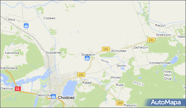 mapa Strzelce gmina Chodzież, Strzelce gmina Chodzież na mapie Targeo