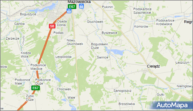 mapa Świnice gmina Rawa Mazowiecka, Świnice gmina Rawa Mazowiecka na mapie Targeo