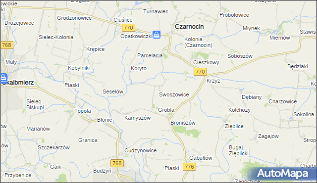 mapa Swoszowice gmina Czarnocin, Swoszowice gmina Czarnocin na mapie Targeo
