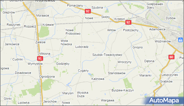 mapa Szubsk-Towarzystwo, Szubsk-Towarzystwo na mapie Targeo