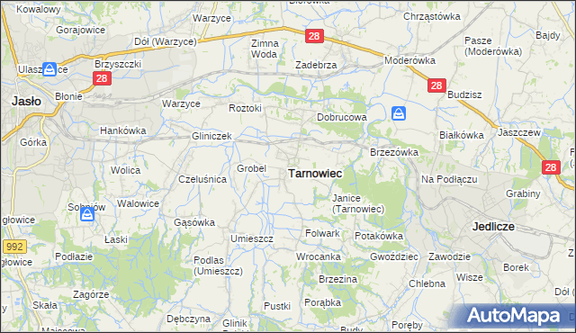 mapa Tarnowiec powiat jasielski, Tarnowiec powiat jasielski na mapie Targeo