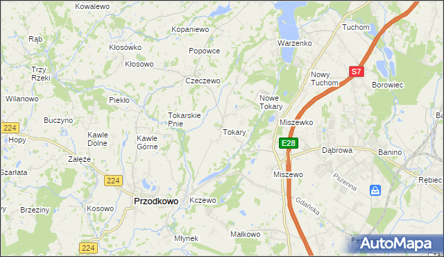 mapa Tokary gmina Przodkowo, Tokary gmina Przodkowo na mapie Targeo