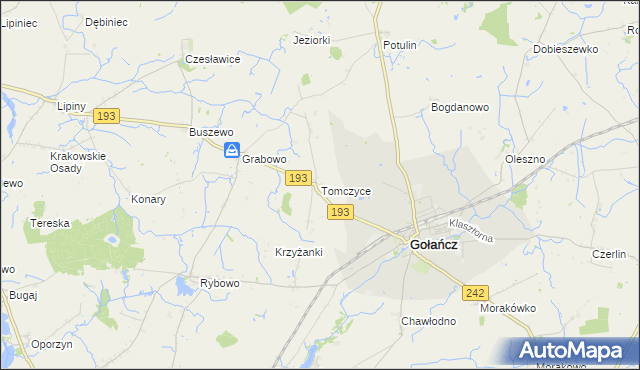 mapa Tomczyce gmina Gołańcz, Tomczyce gmina Gołańcz na mapie Targeo