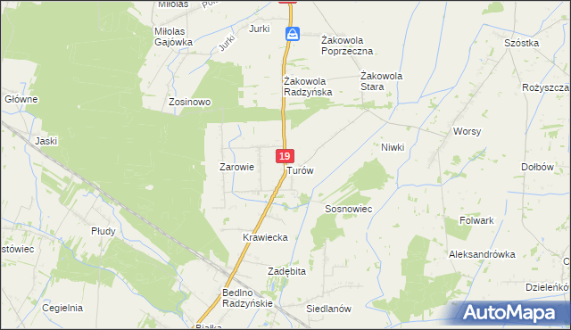 mapa Turów gmina Kąkolewnica, Turów gmina Kąkolewnica na mapie Targeo