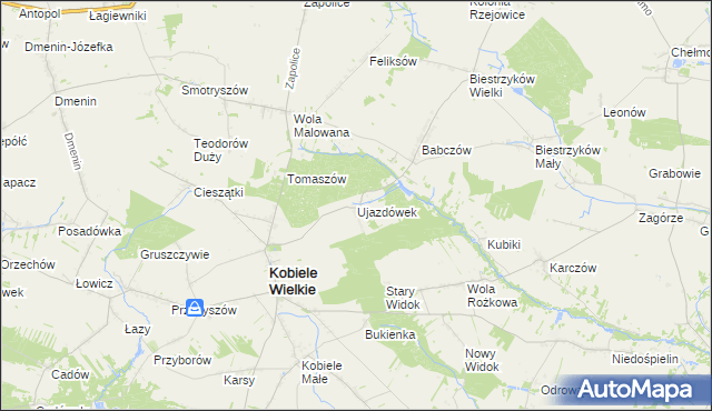 mapa Ujazdówek gmina Kobiele Wielkie, Ujazdówek gmina Kobiele Wielkie na mapie Targeo