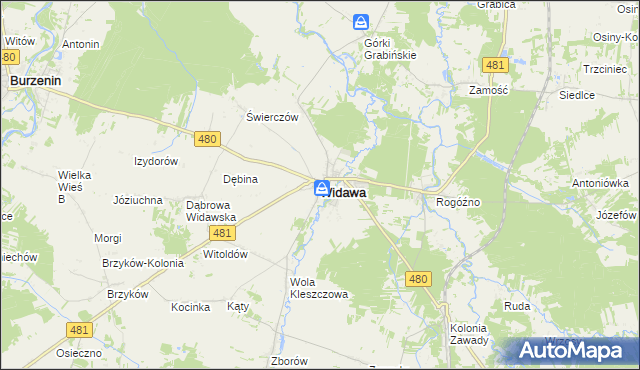 mapa Widawa powiat łaski, Widawa powiat łaski na mapie Targeo