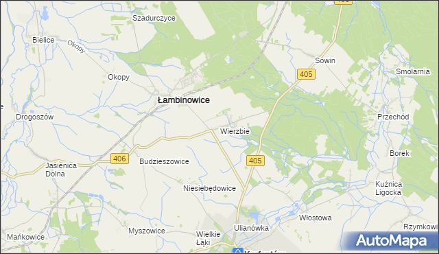 mapa Wierzbie gmina Łambinowice, Wierzbie gmina Łambinowice na mapie Targeo