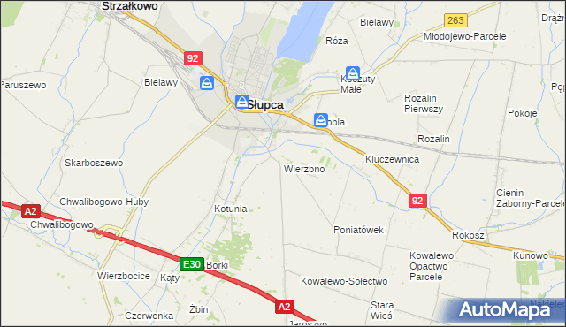 mapa Wierzbno gmina Słupca, Wierzbno gmina Słupca na mapie Targeo