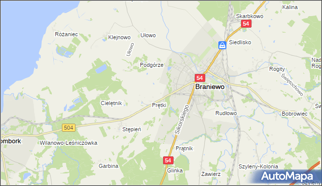 mapa Wikielec gmina Braniewo, Wikielec gmina Braniewo na mapie Targeo