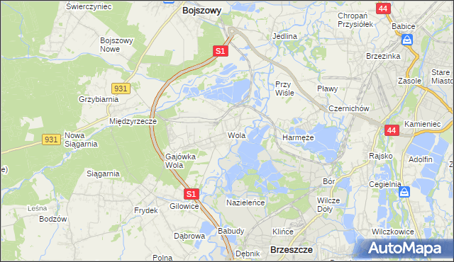 mapa Wola gmina Miedźna, Wola gmina Miedźna na mapie Targeo