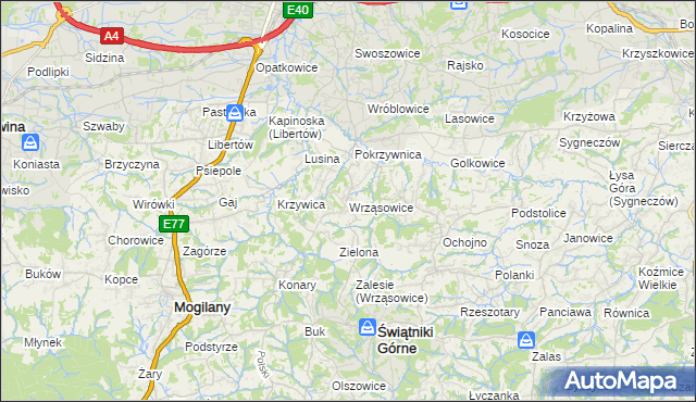 mapa Wrząsowice, Wrząsowice na mapie Targeo