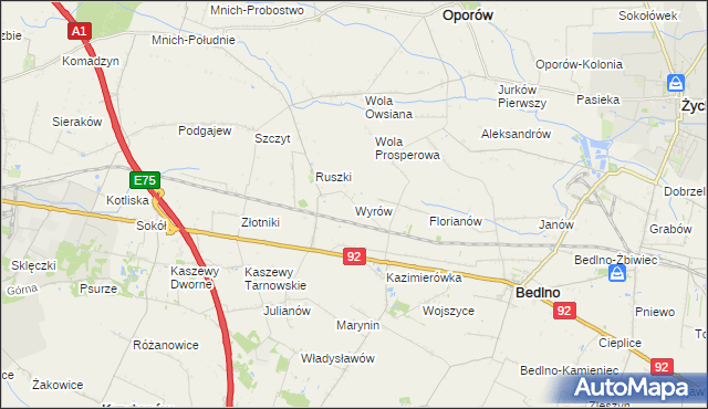 mapa Wyrów gmina Bedlno, Wyrów gmina Bedlno na mapie Targeo