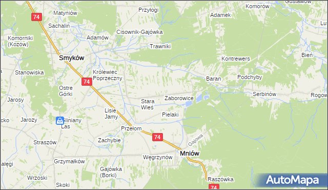 mapa Zaborowice gmina Mniów, Zaborowice gmina Mniów na mapie Targeo