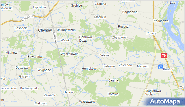 mapa Zadębie gmina Chynów, Zadębie gmina Chynów na mapie Targeo