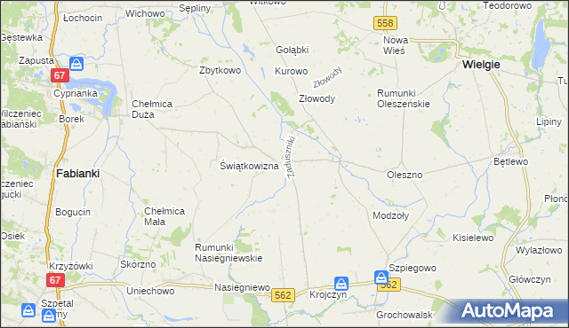 mapa Zaduszniki gmina Wielgie, Zaduszniki gmina Wielgie na mapie Targeo