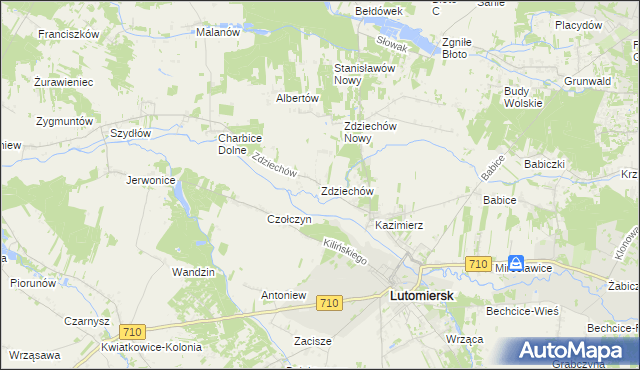 mapa Zdziechów gmina Lutomiersk, Zdziechów gmina Lutomiersk na mapie Targeo